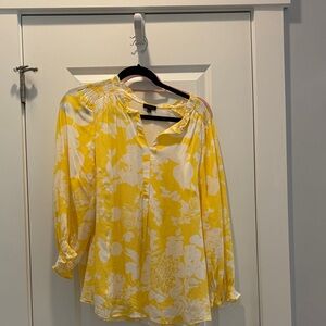 Talbots Yellow and White Relaxed Buttoned Blouse